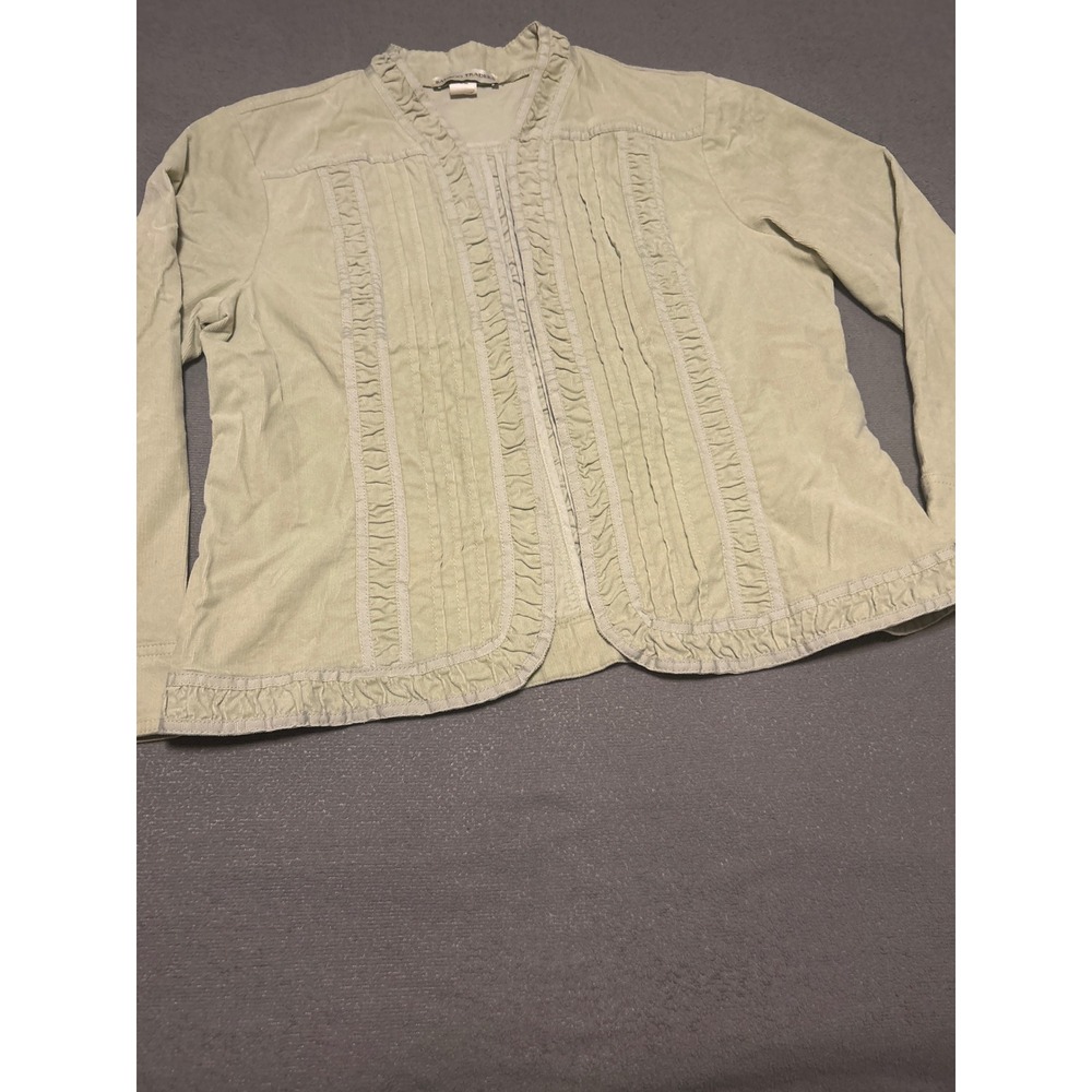 Bamboo Traders Sage Green Corduroy Ruffle Jacket XL Hook Eye Missing 2